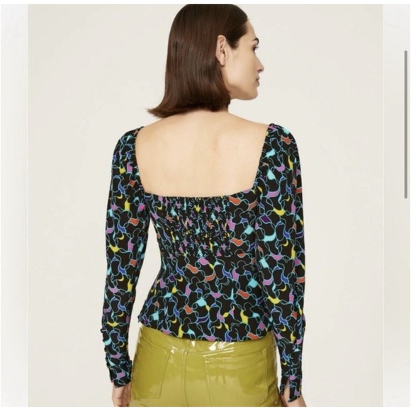 STAUD Black Blouse with Colorful Abstract Design - Picture 4 of 5